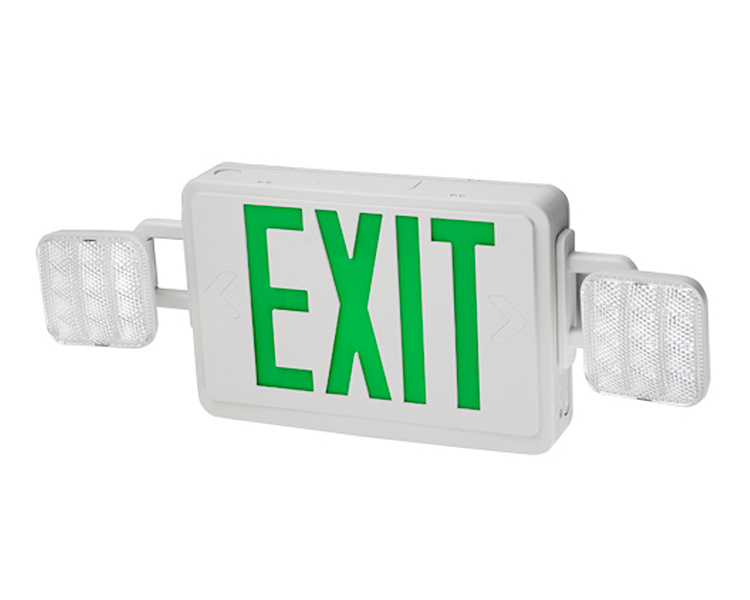 Segno di uscita di emergenza combo a LED JLEC2GW con lettere verdi
