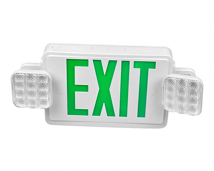 Segno di uscita di emergenza combo a LED JLEC2GW con lettere verdi
