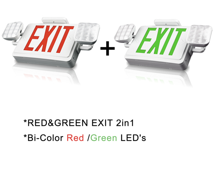 Segno di uscita di emergenza combo a LED JLEC2BCW-BI con teste a LED