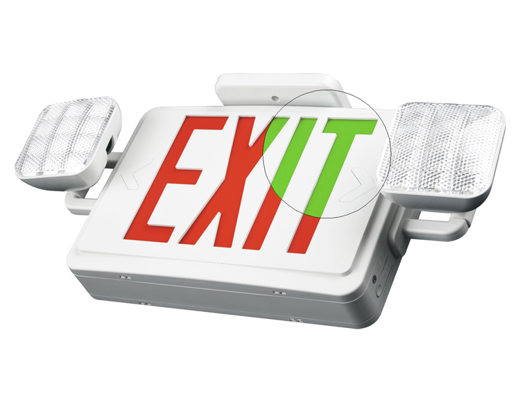 Segno di uscita di emergenza combo a LED JLEC2BCW-BI con teste a LED