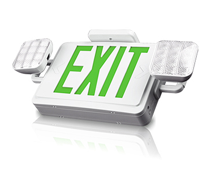 Segno di uscita di emergenza combo a LED JLEC2BCW-BI con teste a LED