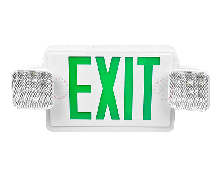Segno di uscita di emergenza combo a LED JLEC2GW con lettere verdi