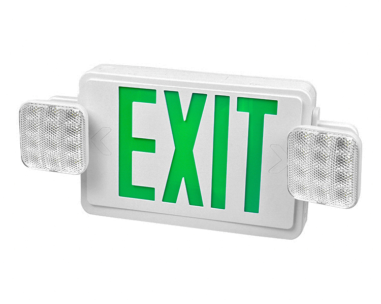Segno di uscita di emergenza combo a LED JLEC2GW con lettere verdi