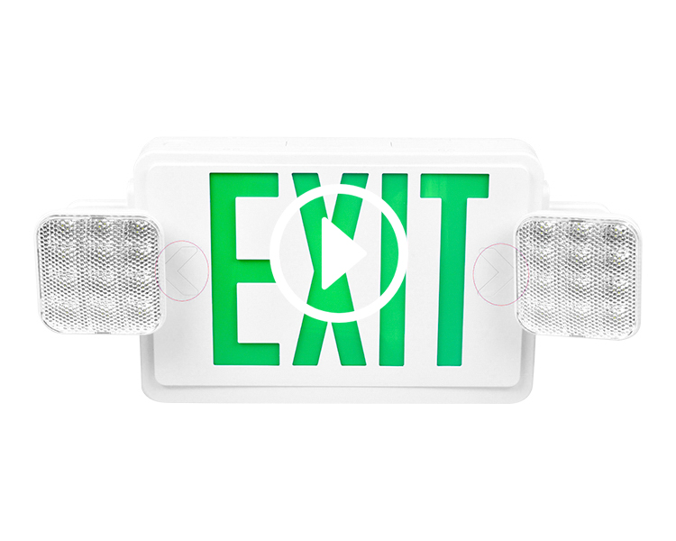 Segno di uscita di emergenza combo a LED JLEC2GW con lettere verdi